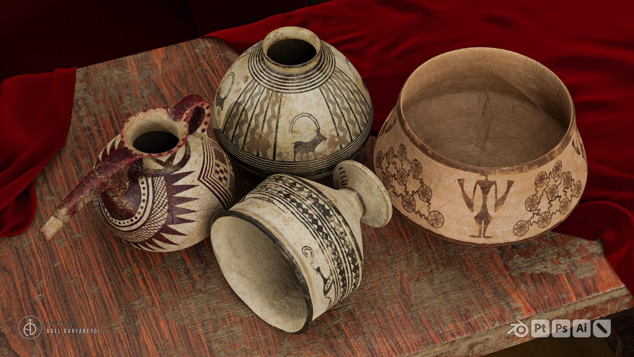 Historical pottery 2 Low-poly 3D model_2