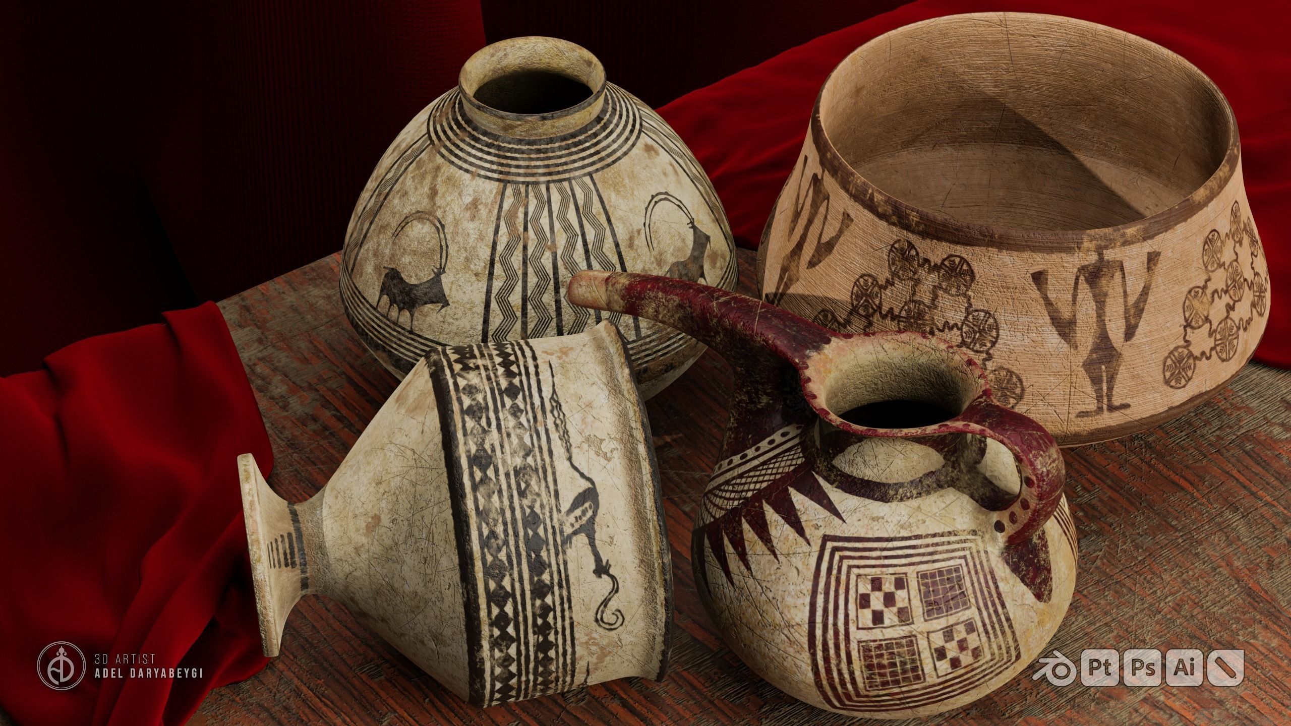 Historical pottery 2 Low-poly 3D model_10