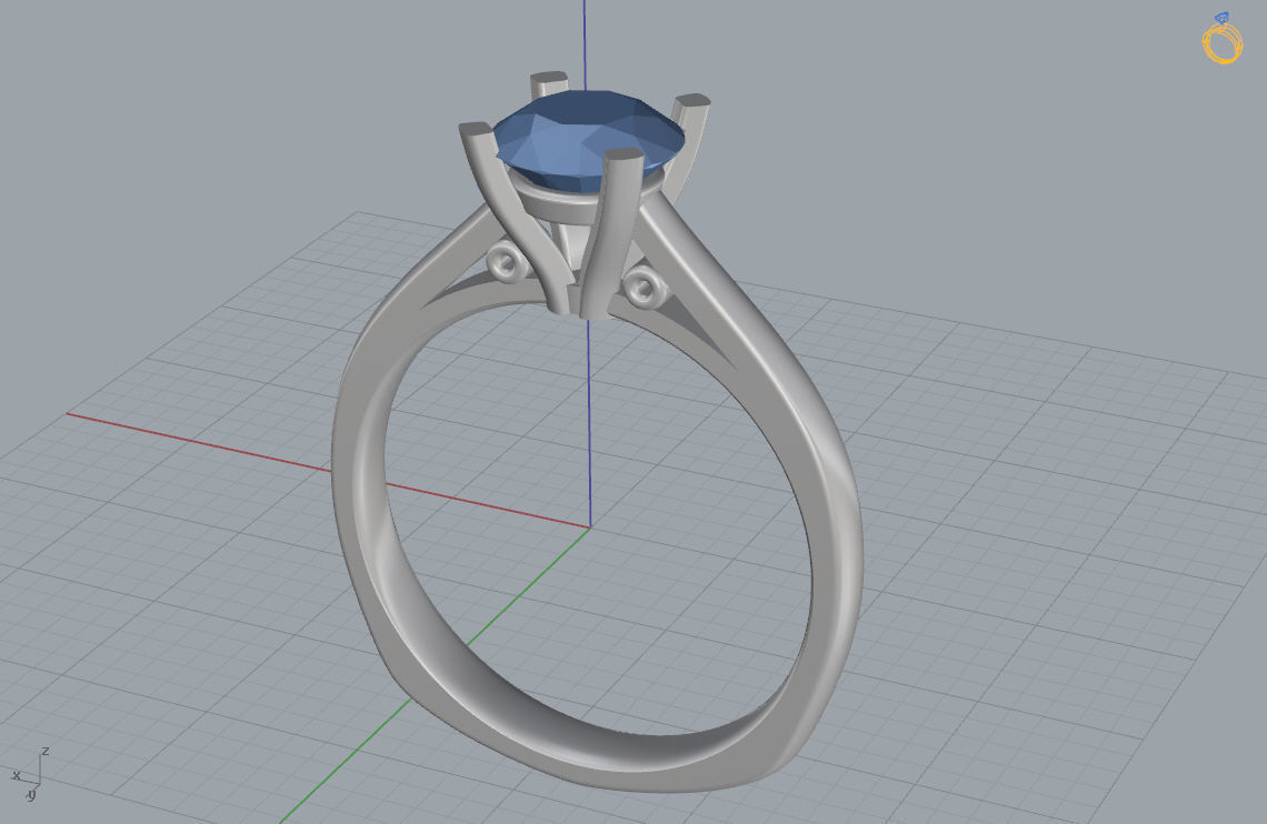 Engagement ring with round center gem  3D print model_6