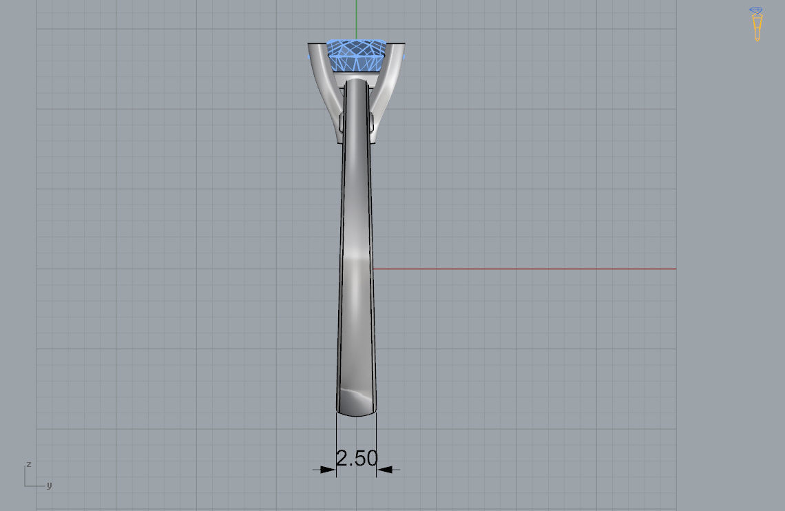 Engagement ring with round center gem  3D print model_4