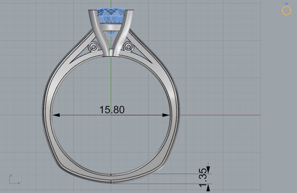 Engagement ring with round center gem  3D print model_3