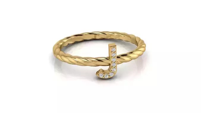 Alphabet Rope Diamond Ring J 3D print model