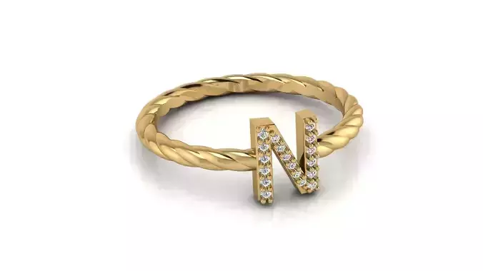 Alphabet Rope Diamond Ring N 3D print model