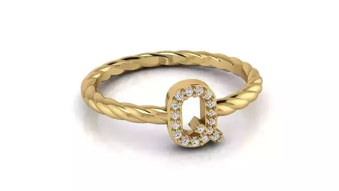 Alphabet Rope Diamond Ring Q 3D print model