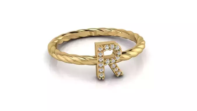 Alphabet Rope Diamond Ring R 3D print model