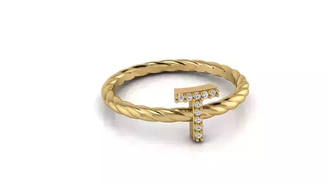 Alphabet Rope Diamond Ring T 3D print model