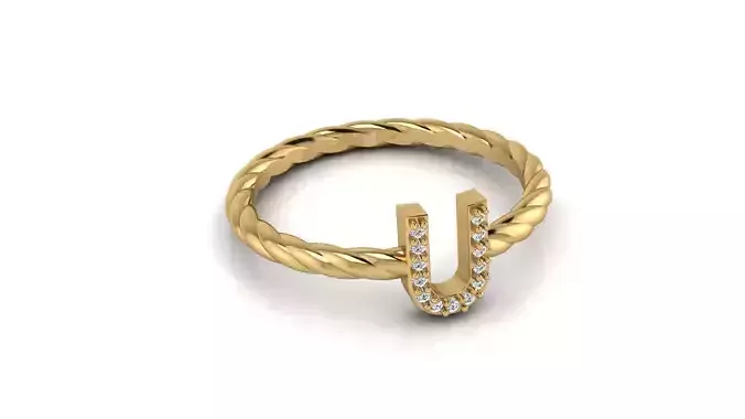 Alphabet Rope Diamond Ring U 3D print model