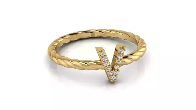 Alphabet Rope Diamond Ring V