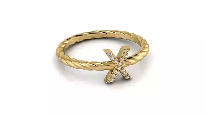 Alphabet Rope Diamond Ring X 3D print model