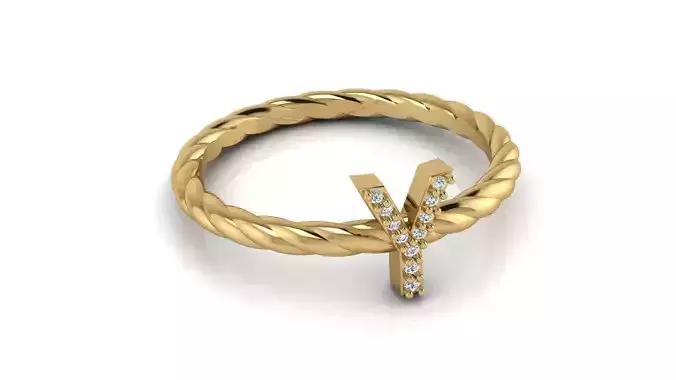 Alphabet Rope Diamond Ring Y