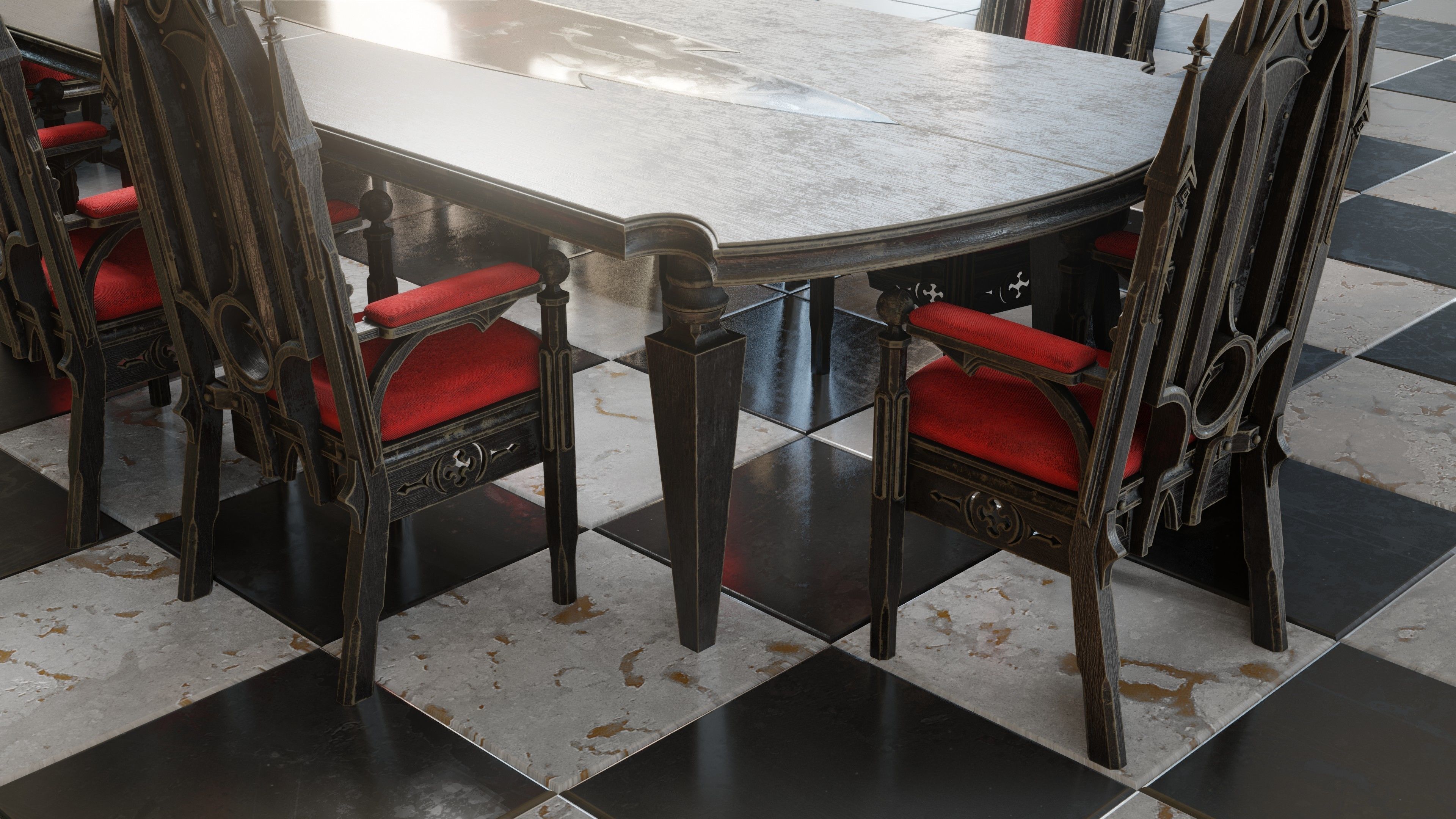 Victorian 8 seater table Low-poly 3D model_3