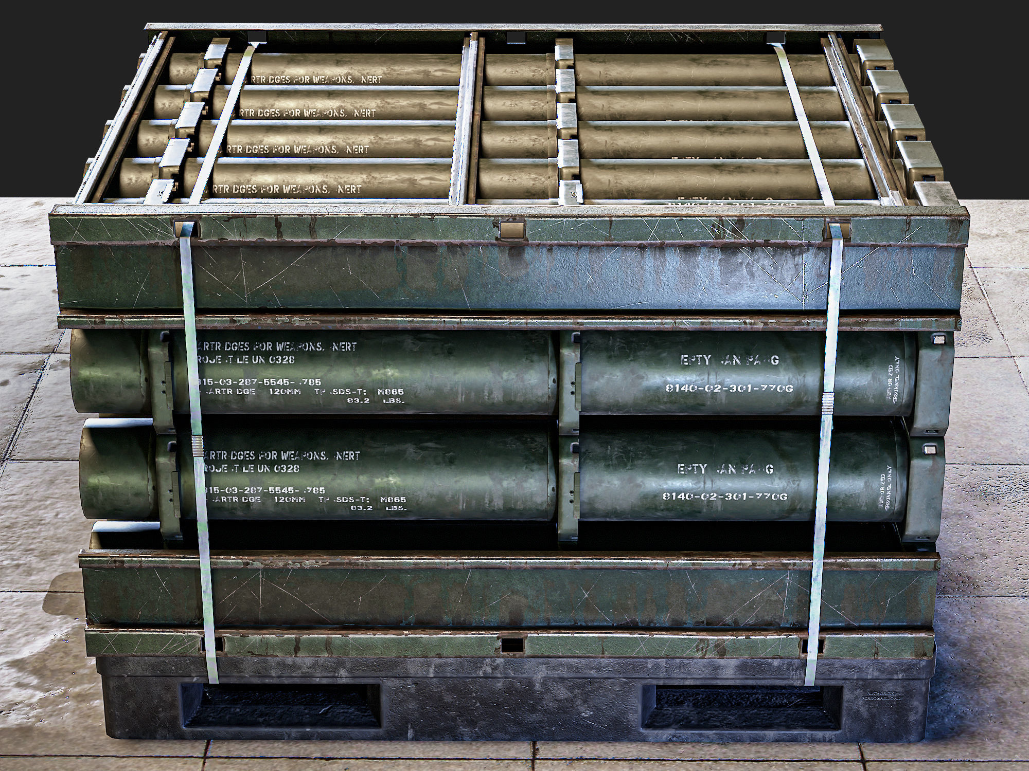 Military Cartridge Tube Cargo Low-poly 3D model_3