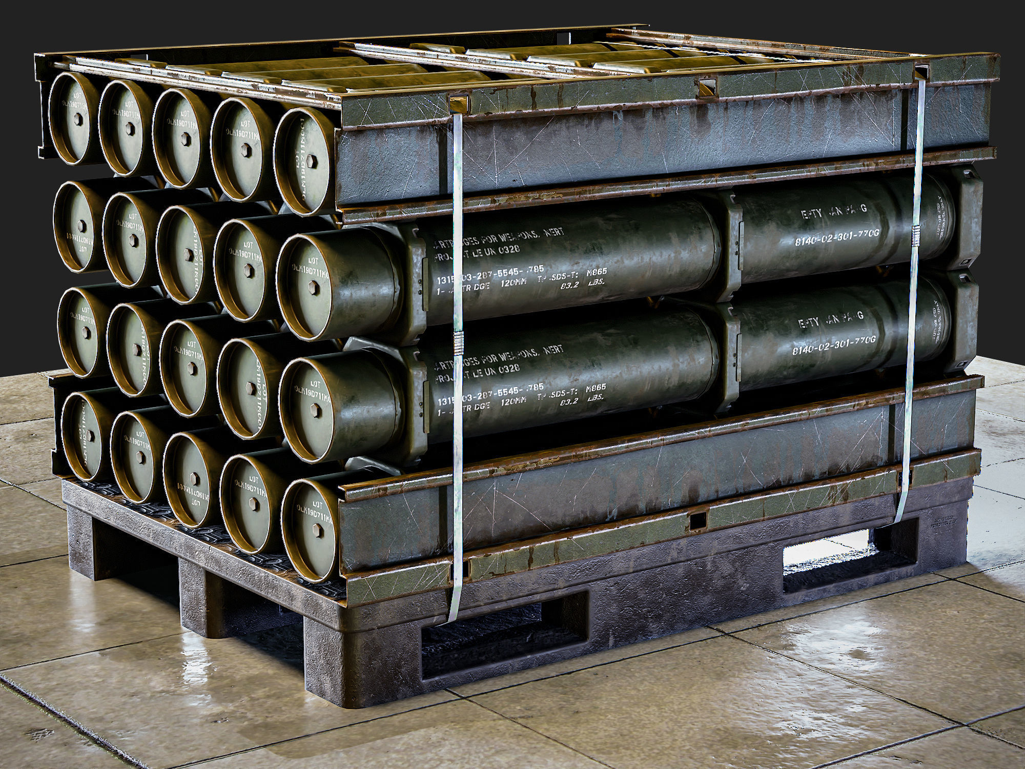 Military Cartridge Tube Cargo Low-poly 3D model_1