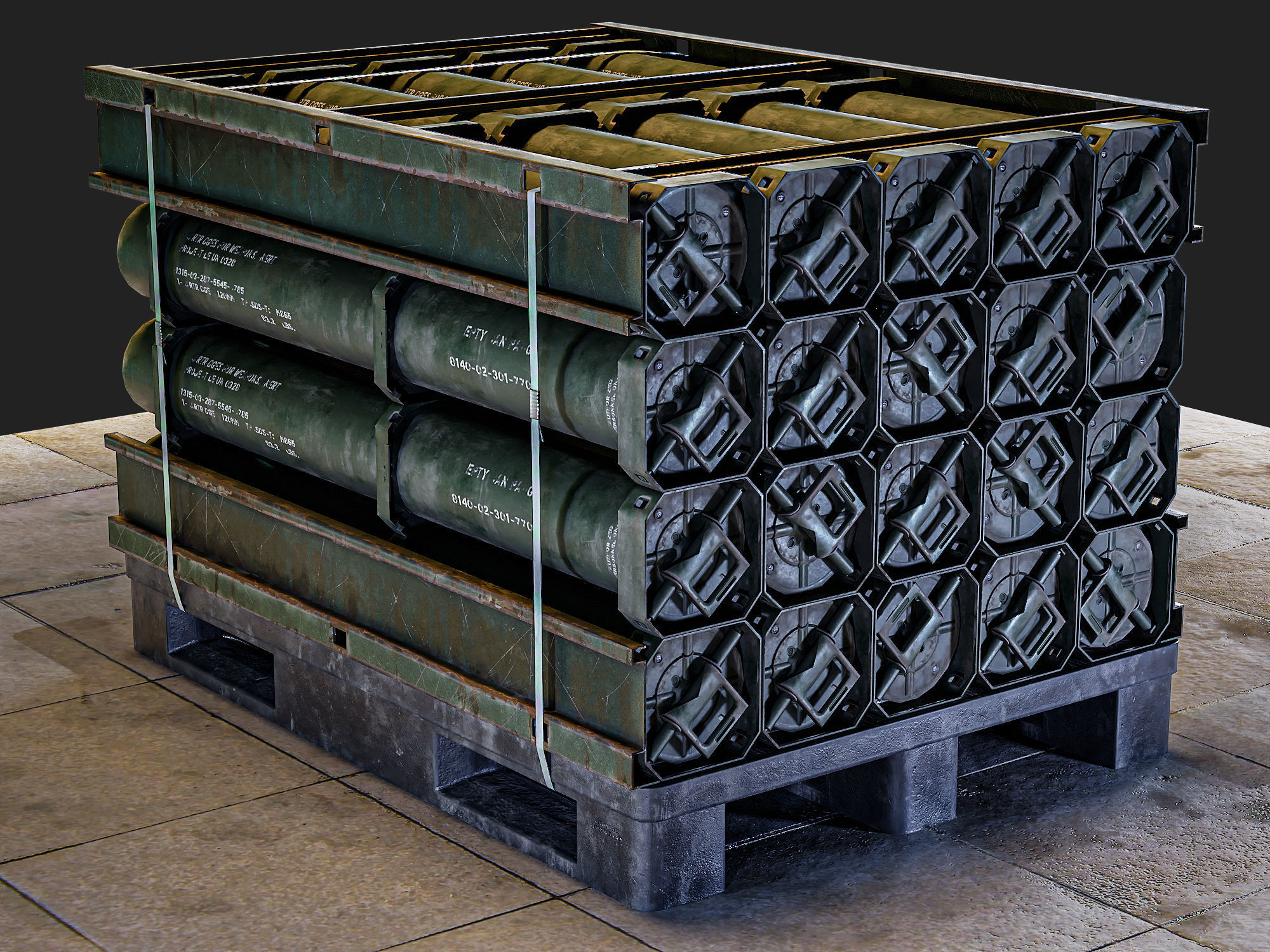 Military Cartridge Tube Cargo Low-poly 3D model_4