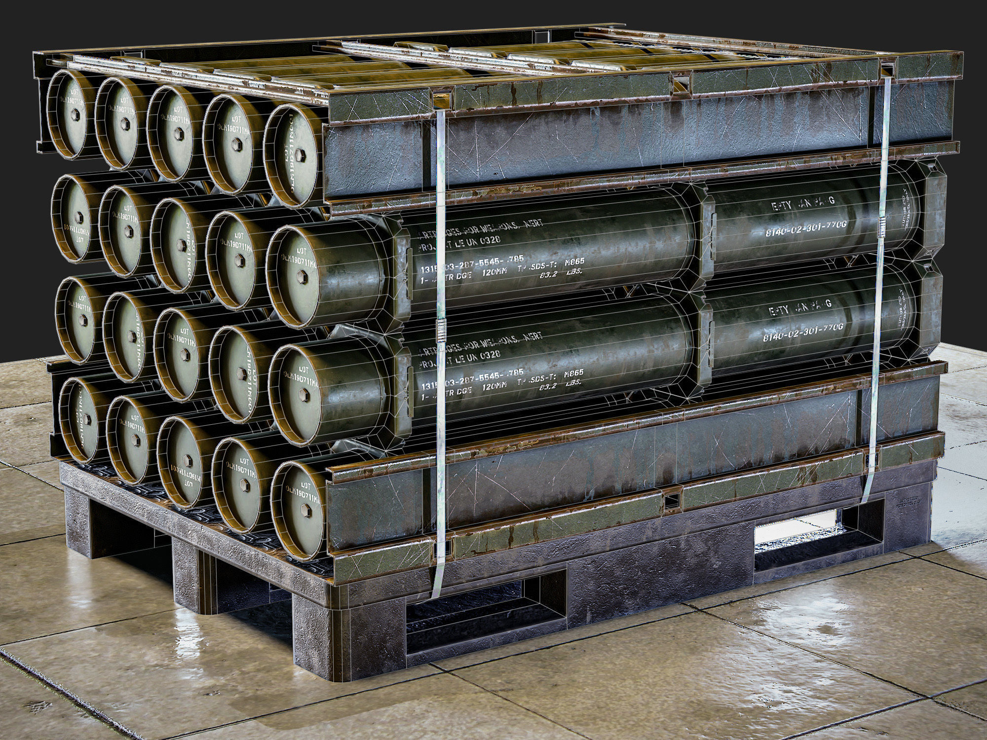 Military Cartridge Tube Cargo Low-poly 3D model_2