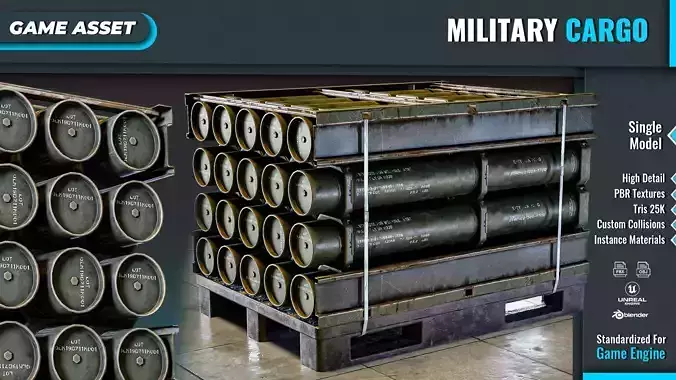 Military Cartridge Tube Cargo Low-poly 3D model