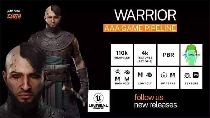 Eastern guard 3D game character Low-poly 3D model