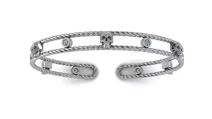 Skull Spiral Cable Bracelet with diamonds