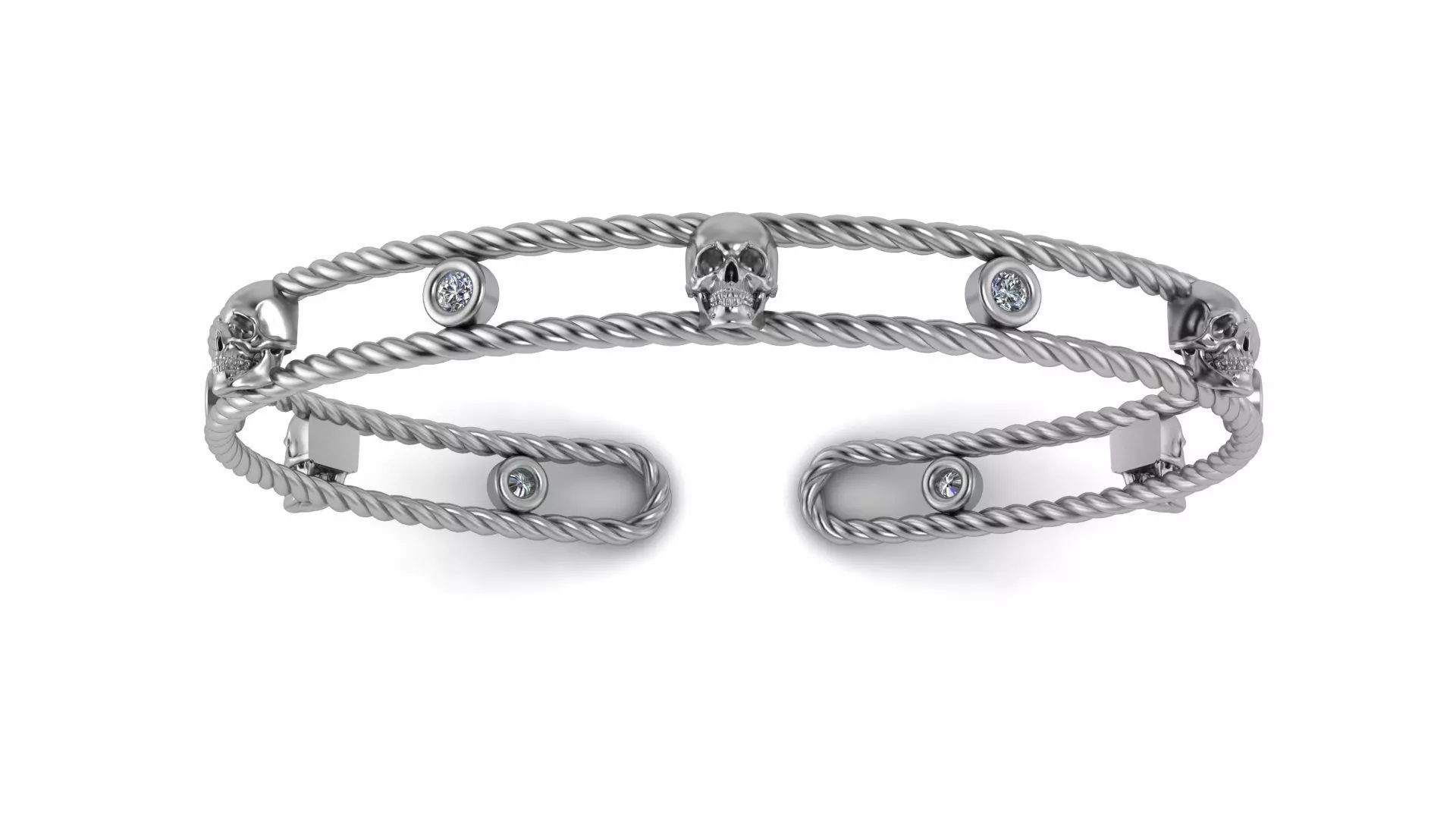 Skull Spiral Cable Bracelet with diamonds 3D print model