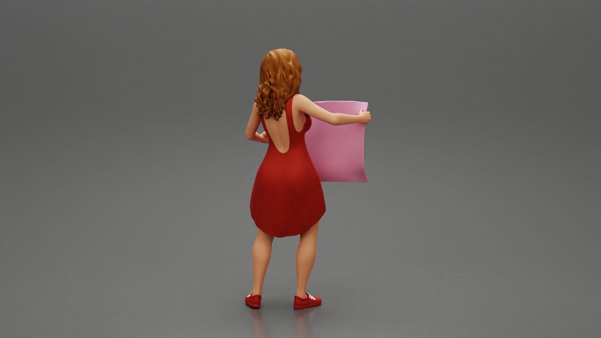 travel woman in dress with sunglasses holding a map looking map 3D print model_3