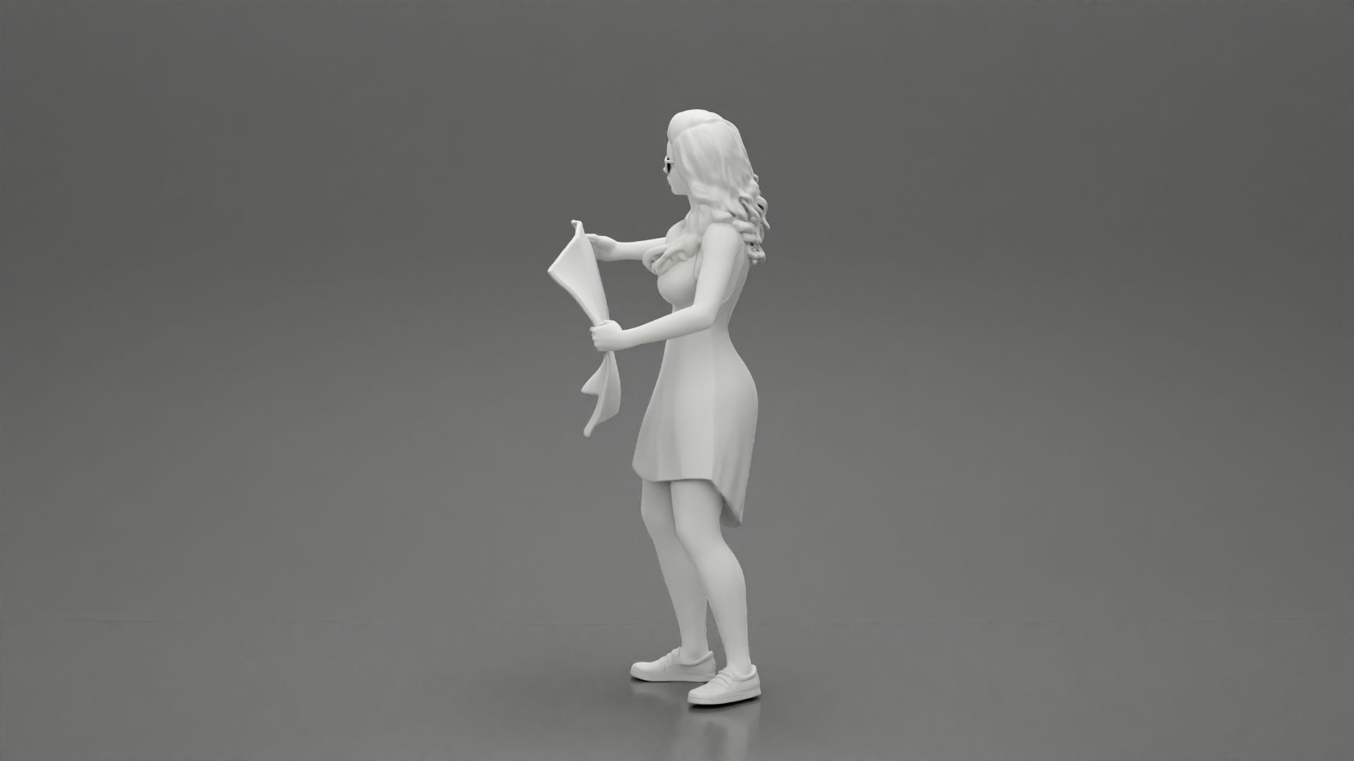 travel woman in dress with sunglasses holding a map looking map 3D print model_11