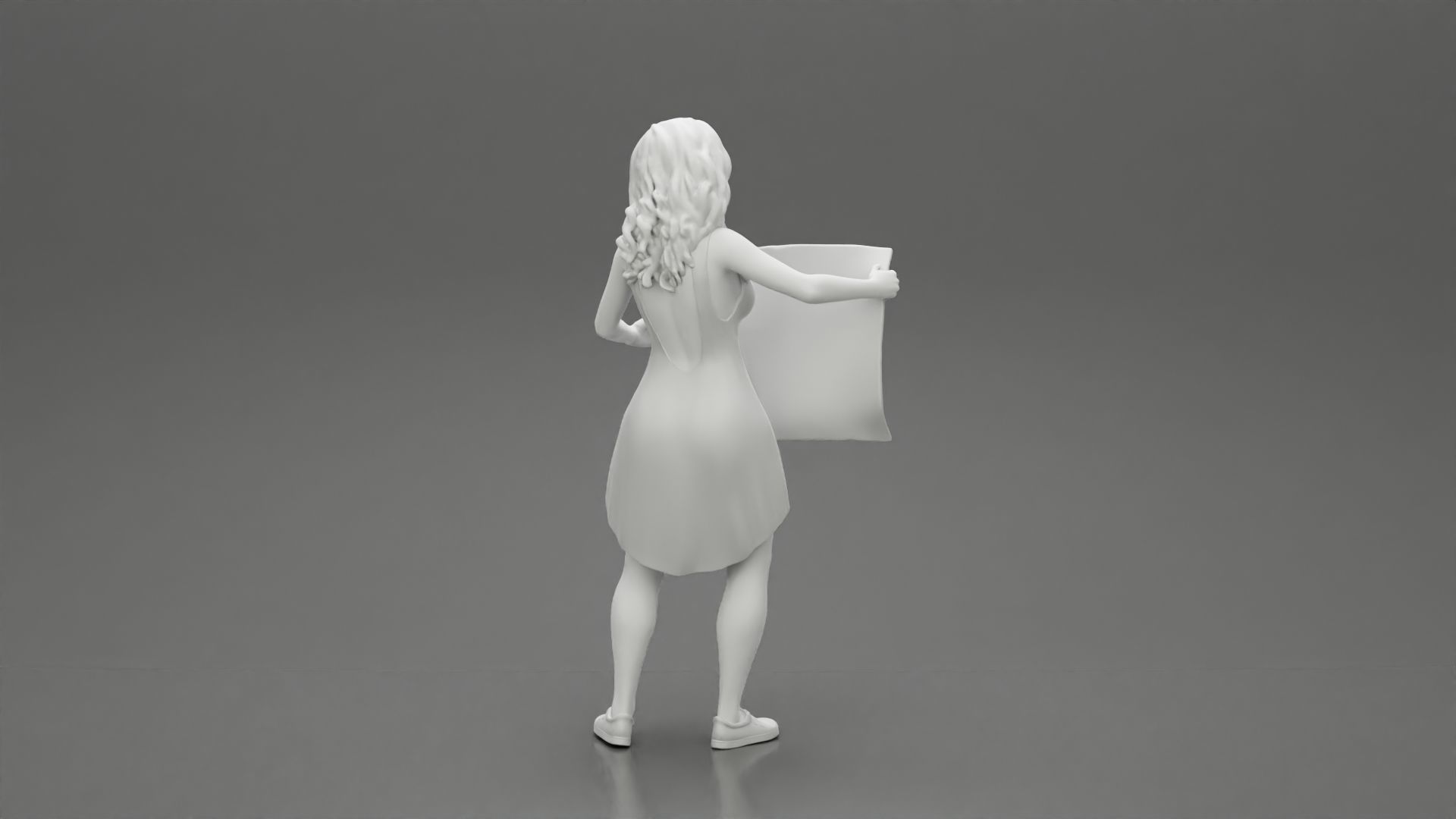 travel woman in dress with sunglasses holding a map looking map 3D print model_9