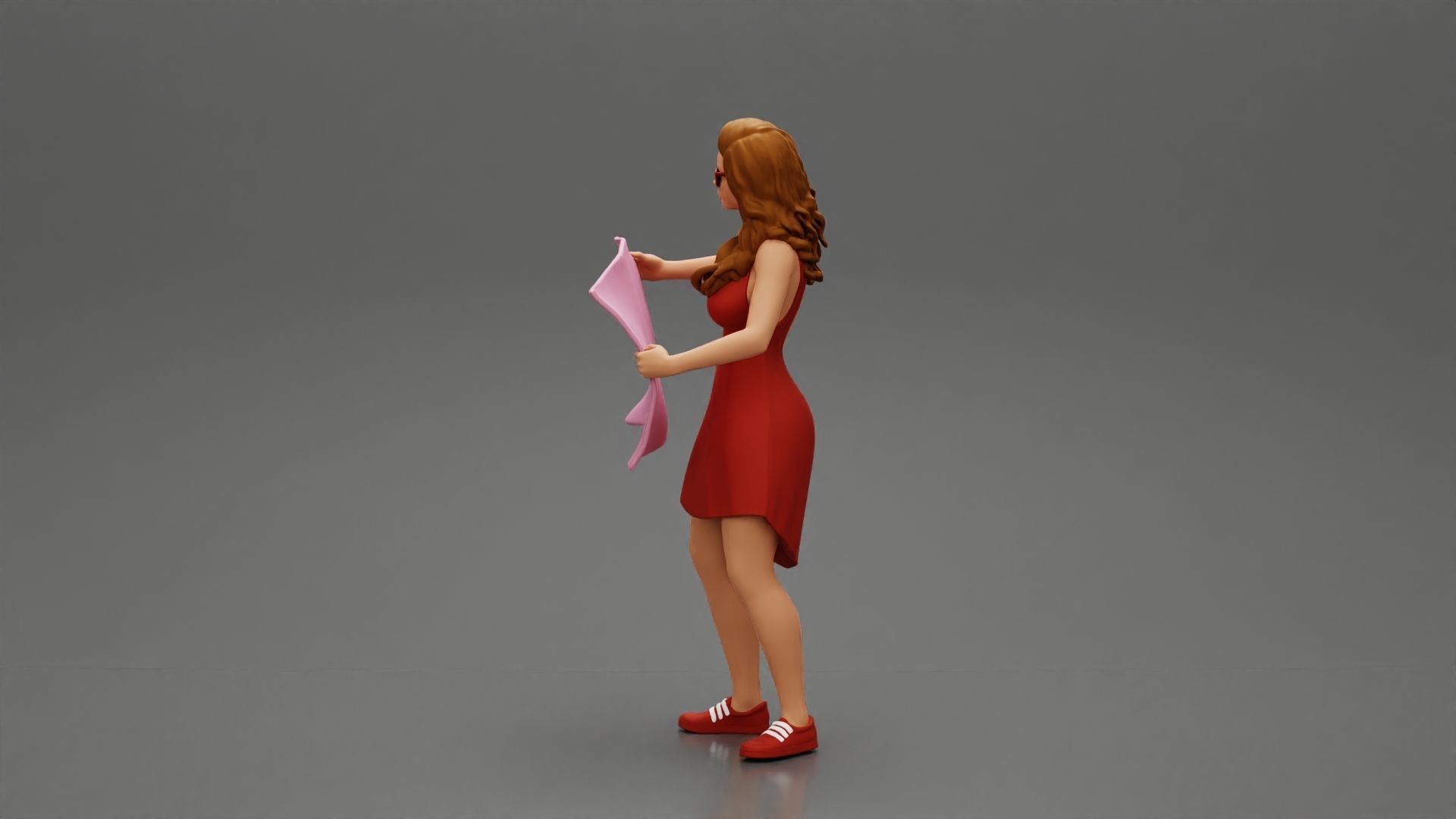 travel woman in dress with sunglasses holding a map looking map 3D print model_5