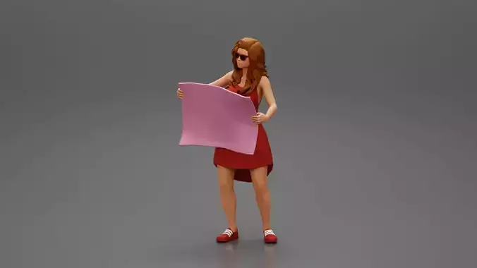 travel woman in dress with sunglasses holding a map looking map 3D print model
