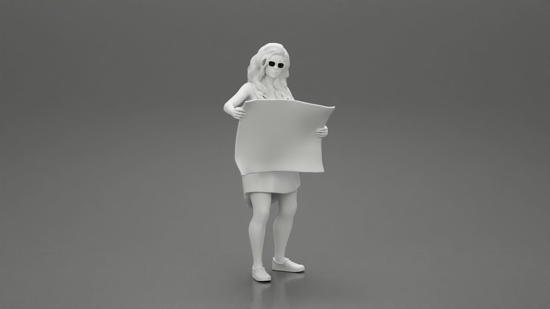 travel woman in dress with sunglasses holding a map looking map 3D print model_7