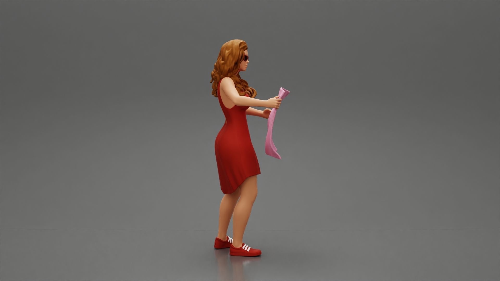 travel woman in dress with sunglasses holding a map looking map 3D print model_2