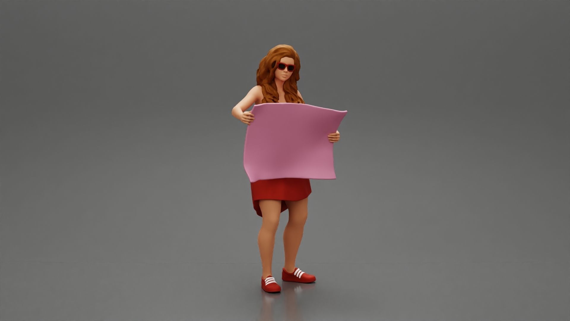 travel woman in dress with sunglasses holding a map looking map 3D print model_1
