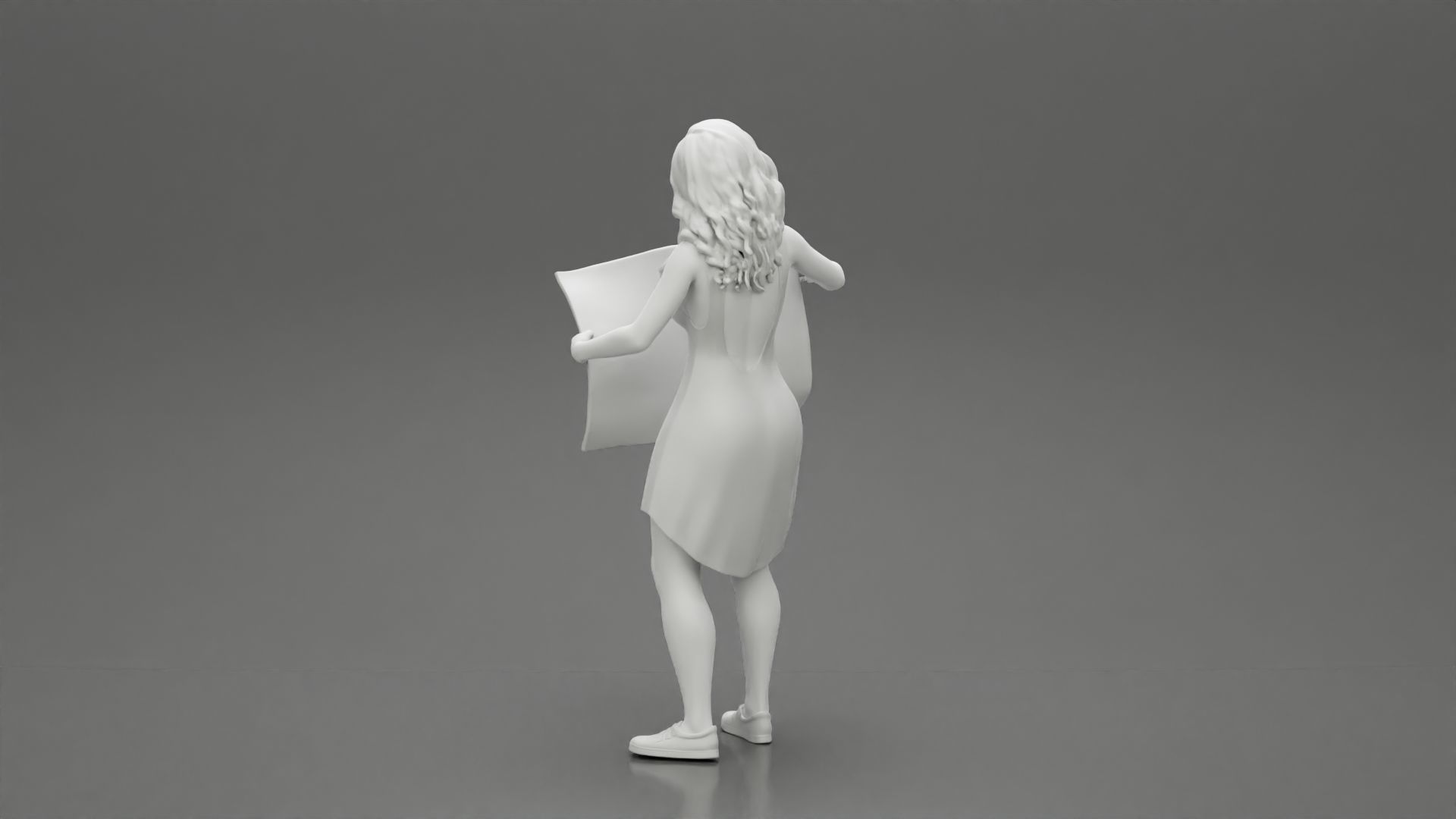 travel woman in dress with sunglasses holding a map looking map 3D print model_10