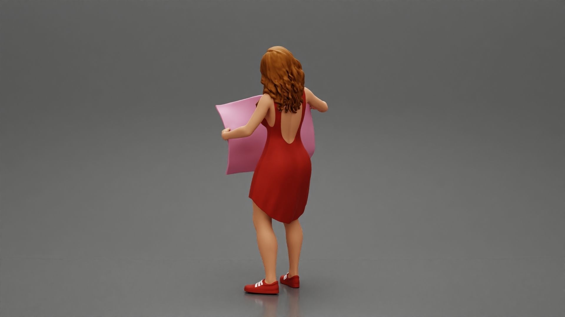 travel woman in dress with sunglasses holding a map looking map 3D print model_4
