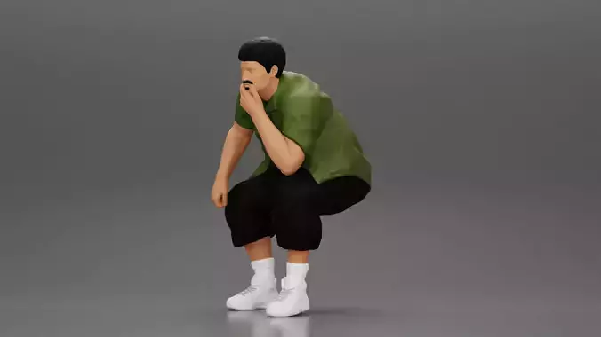 Fat Gangster sitting and thinking