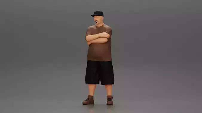 Fat Gangster in cap folding one s arms