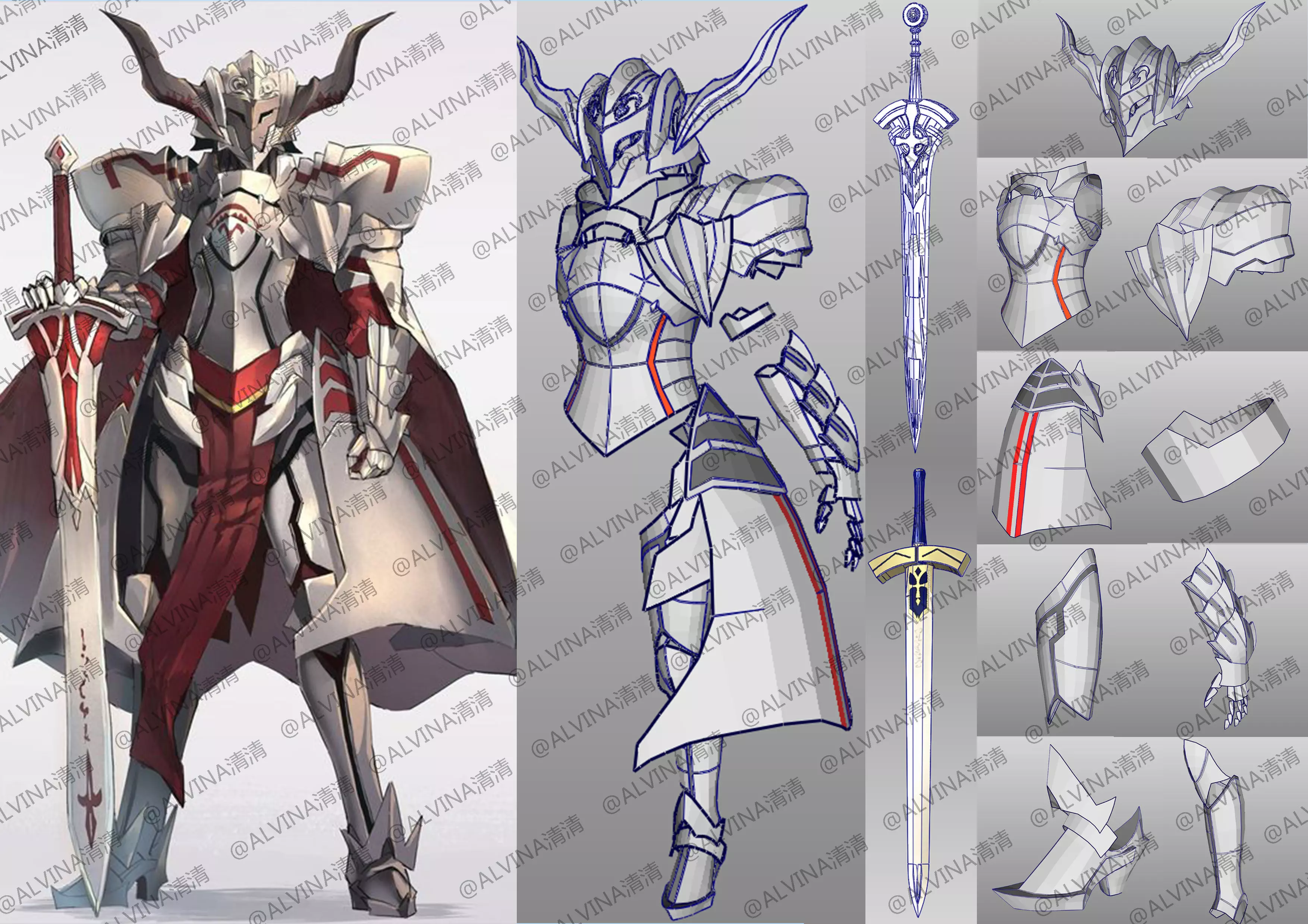 Fate Mordred Pepakura Full Low-poly 3D model