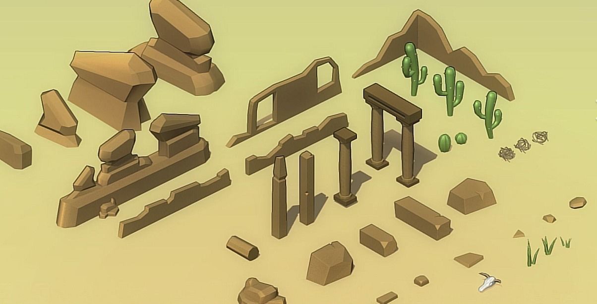 low poly western pack 3D model_4