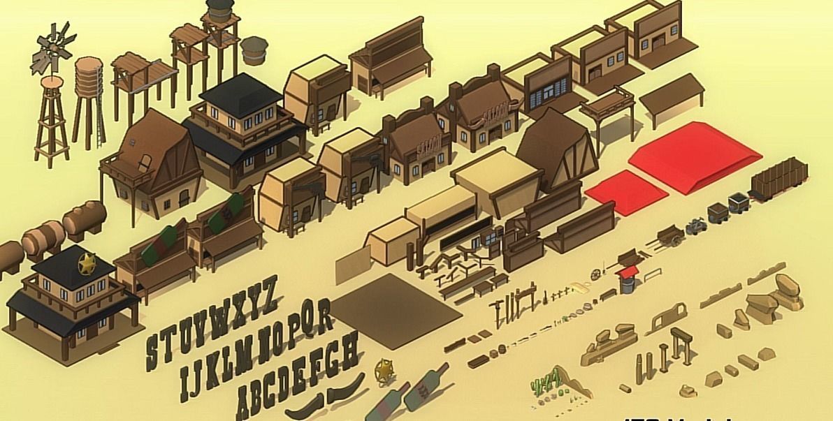 low poly western pack 3D model_1
