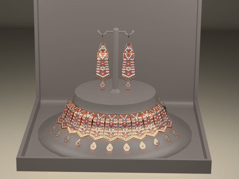 necklace and earring set 3D model_5