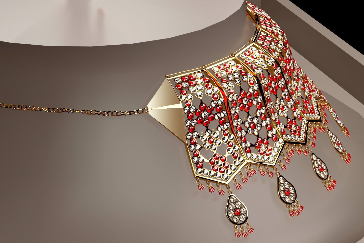 necklace and earring set 3D model_23