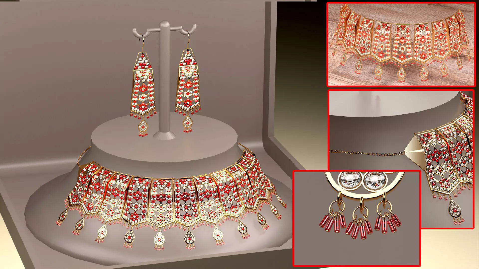 necklace and earring set 3D model_0