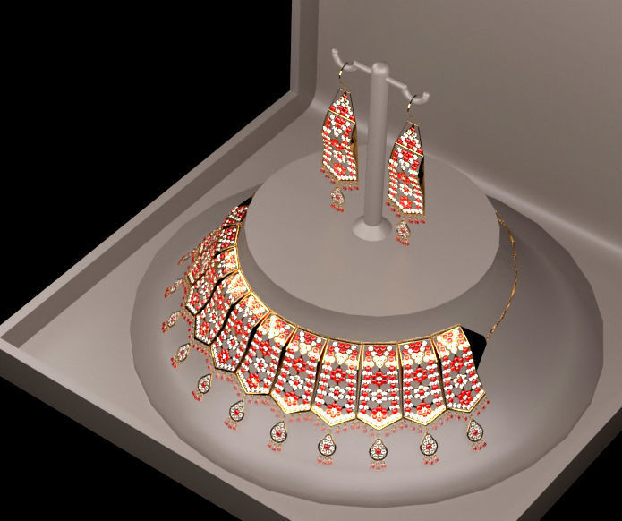 necklace and earring set 3D model_25