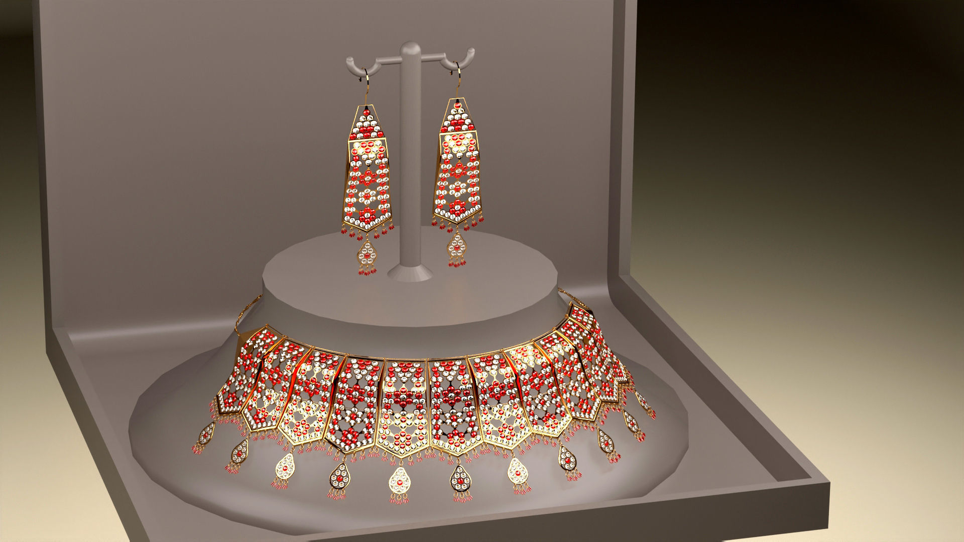 necklace and earring set 3D model_19