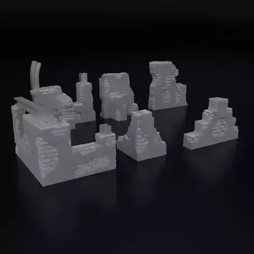 damaged fantasy ruin brick walls set of 6