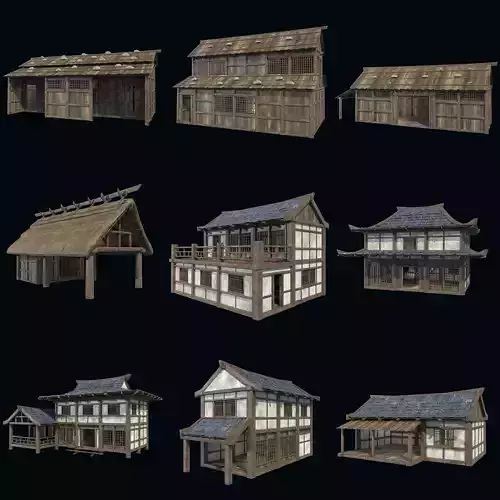 ASIAN JAPAN ORIENTAL INDUSTRIAL CITY BUILDING HOUSE COLLECTION Low-poly 3D model