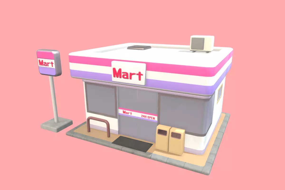 Cute Japanese Convenience Store Low-poly 3D model
