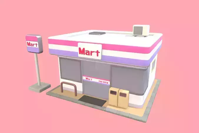 Cute Japanese Convenience Store Low-poly 3D model