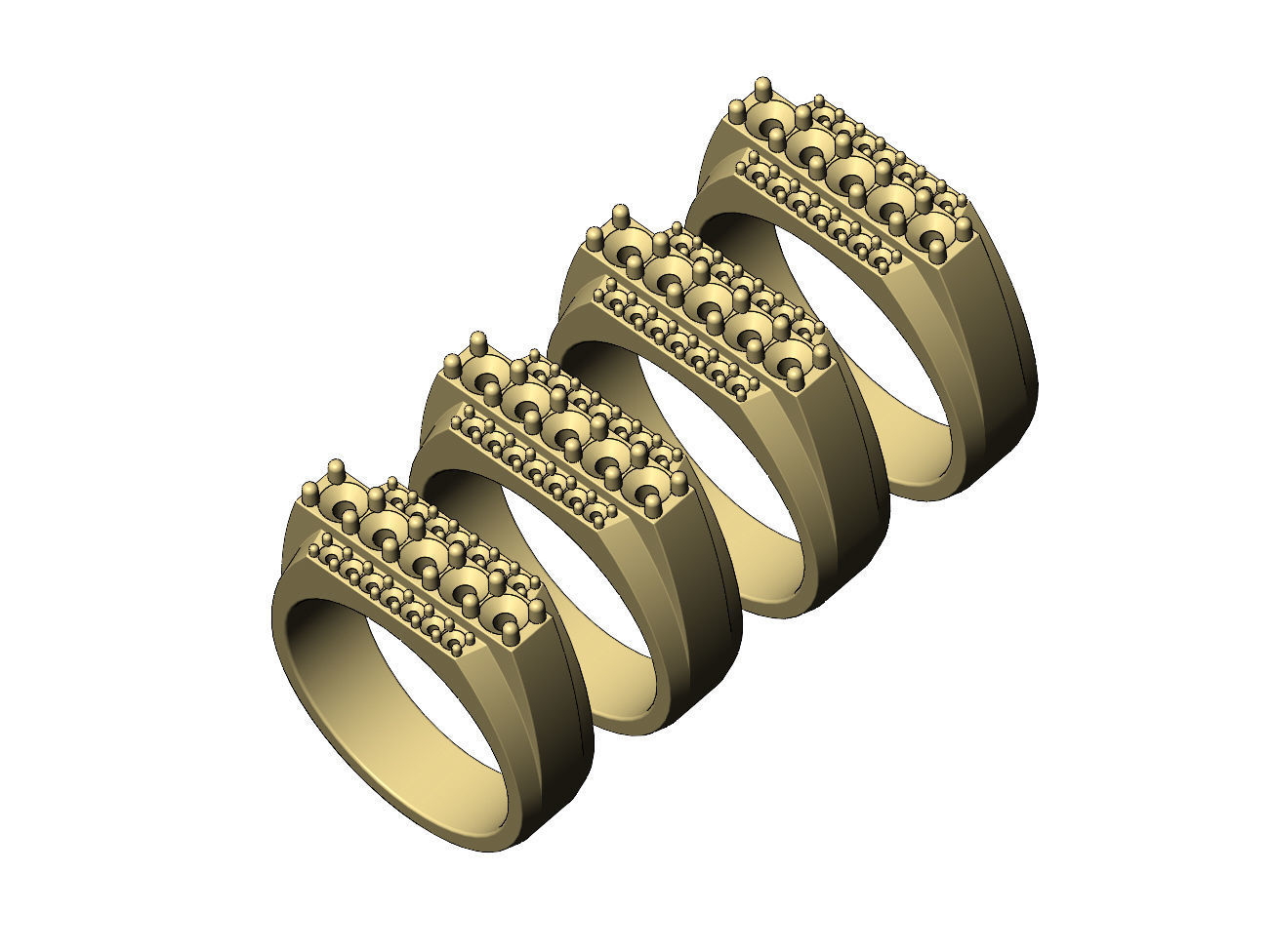 Iced diamond stepped rectangular signet US sizes 7to10 3D print model_5