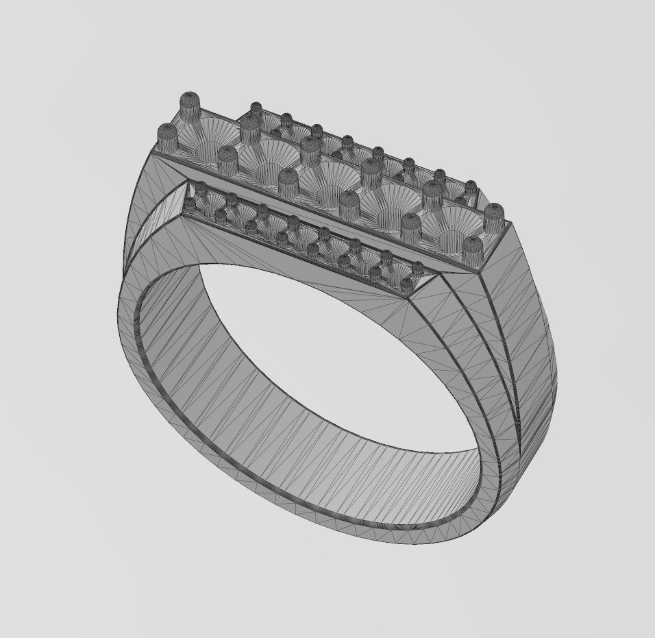 Iced diamond stepped rectangular signet US sizes 7to10 3D print model_14