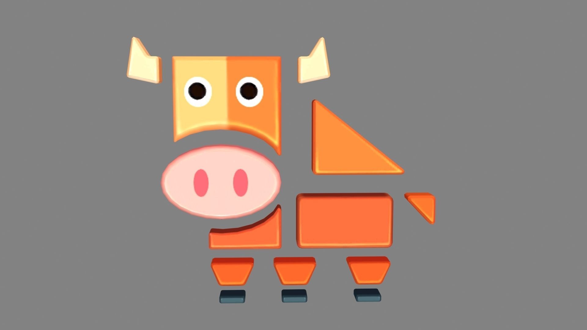 Animal shape blocks - Splicing to assemble building block bull Low-poly 3D model_1